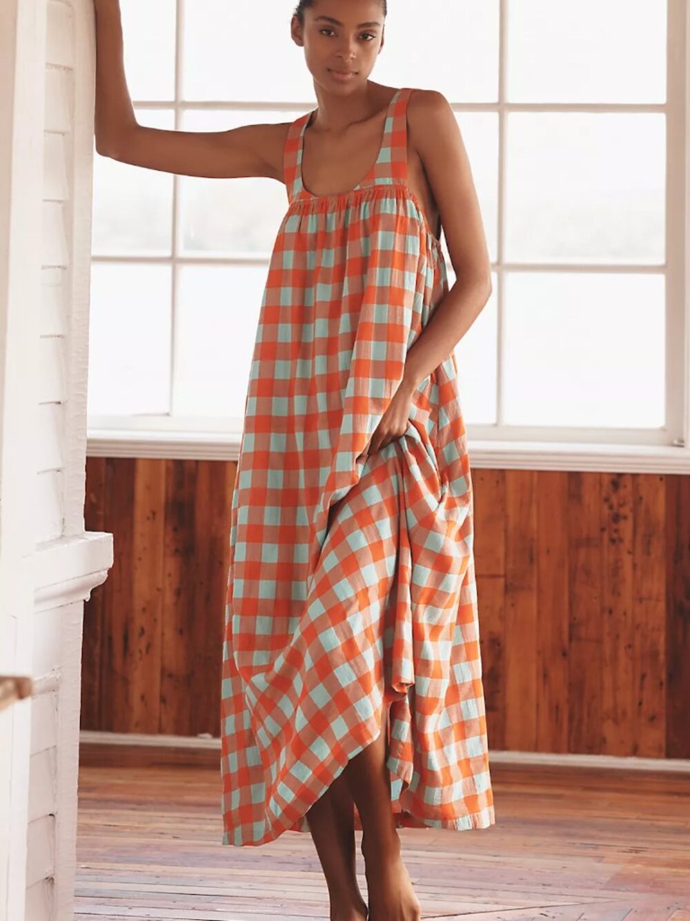 By Anthropologie Tie-Back Midi Apron Nap Dress